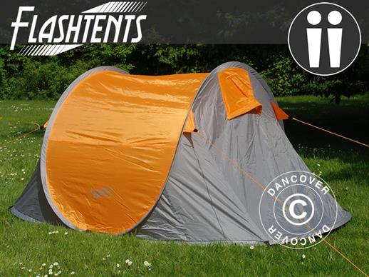 Tente de camping pop-up, FlashTents®, 2 personnes, Orange/Gris