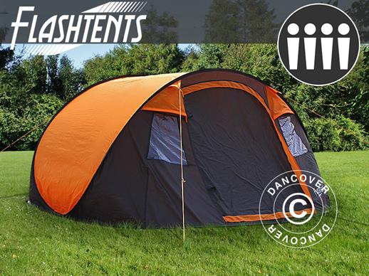 Campingtelt Pop-up, FlashTents®, 4 personer, Medium, Orange/Mørkegrå