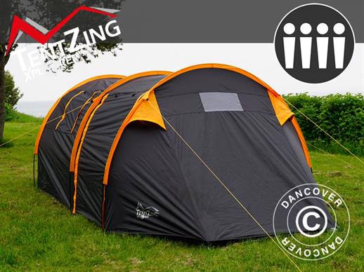 Campingtält, TentZing® Tunnel, 4 personer, Orange/Mörkgrå