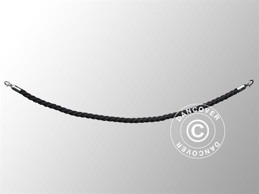 Corda intrecciata per colonnine a corda, 150cm, Nero e gancio Argento