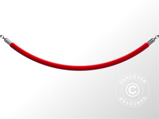 Corda di velluto per colonnine a corda, 150cm, Rosso e gancio argento