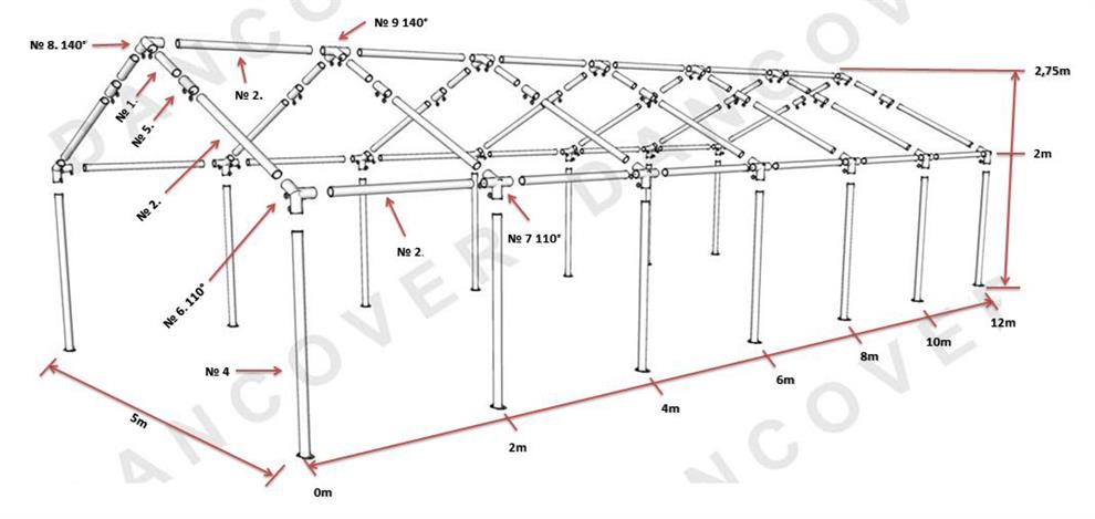 Partyzelt Exclusive 5x12m PVC, Grau/Weiß