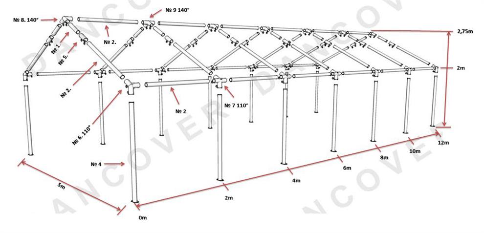 Lagertelt Basic 2-i-1, 5x8m PE, hvit