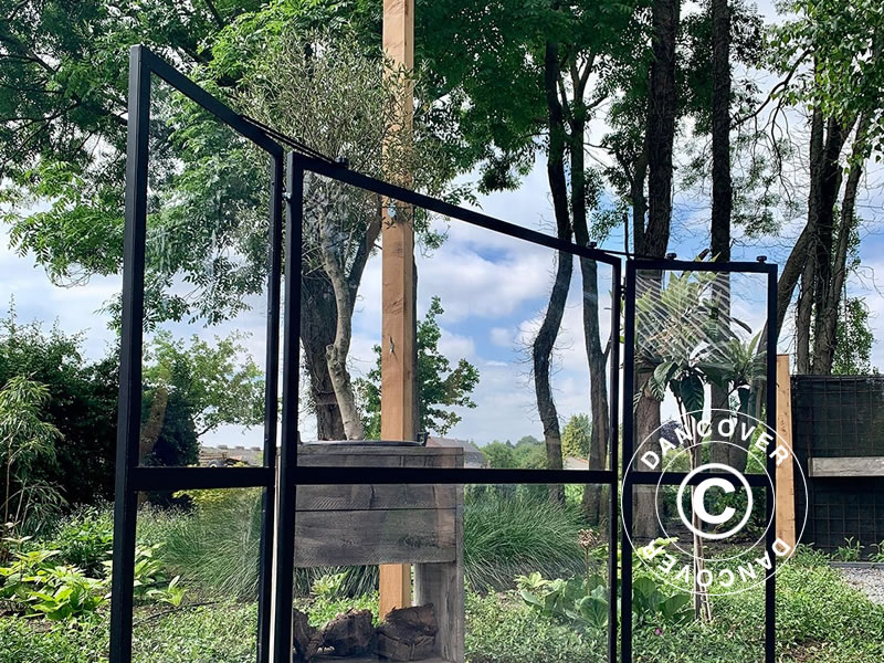 Patio wind screen w/6 Plexiglass Windows, 2.33x1.55 m, Clear/Black