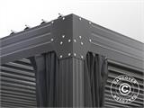 Cenador pérgola bioclimática Monterey con cortinas y mosquitera, 3x6m, Negro