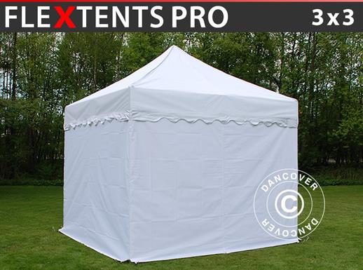 Vouwtent/Easy up tent FleXtents PRO "Wave" 3x3m Wit, inkl. 4 Zijwanden
