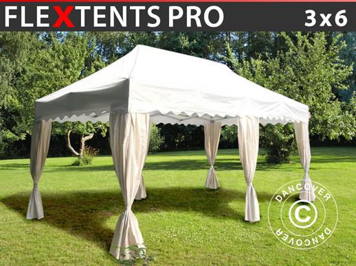 Gazebo pieghevole FleXtents PRO "Wave" 3x6m Bianco, incl. 6 tendaggi decorativi