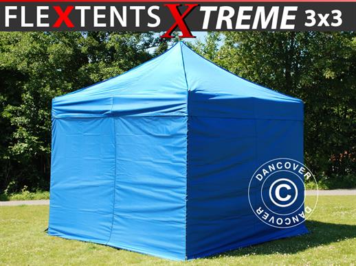 Prekybinė palapinė FleXtents Xtreme 50 3x3m Mėlyna, įsk. 4 šonines sienas