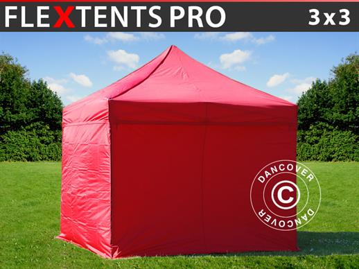 Vouwtent/Easy up tent FleXtents PRO 3x3m Rood, inkl. 4 Zijwanden