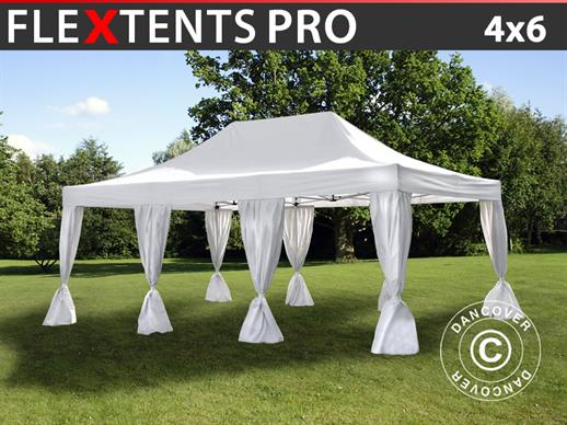 Tente Pliante FleXtents PRO 4x6m Blanc, avec 8 rideaux décoratifs
