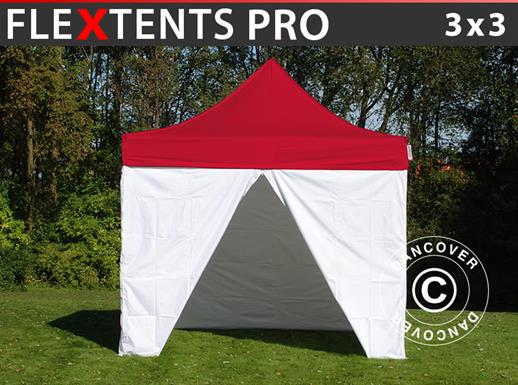 Namiot ekspresowy FleXtents® PRO, namiot medyczny i ratunkowy, 3x3m, czerwony/biały, 4 ściany boczne