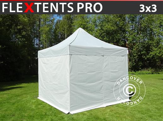 Vouwtent/Easy up tent FleXtentes PRO 3x3m Zilver, inkl. 4 Zijwanden