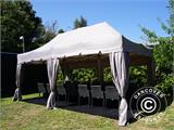 Tente pliante FleXtents PRO "Peaked" 3x6m Latte, incl. 6 parois latérales et 6 rideaux décoratifs