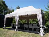 Tente pliante FleXtents PRO "Peaked" 3x6m Latte, incl. 6 parois latérales et 6 rideaux décoratifs