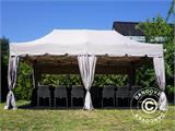 Tente pliante FleXtents PRO "Peaked" 3x6m Latte, incl. 6 parois latérales et 6 rideaux décoratifs