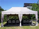 Faltzelt FleXtents PRO "Peaked" 3x6m Latte, mit 6 Seitenwänden und 6 dekorative Gardinen