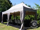 Faltzelt FleXtents PRO "Peaked" 3x6m Latte, mit 6 Seitenwänden und 6 dekorative Gardinen