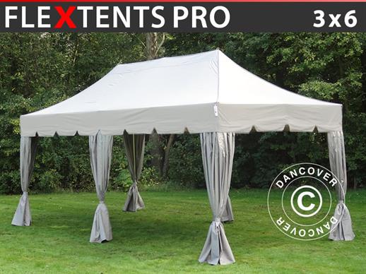 Tente Pliante FleXtents PRO "Peaked" 3x6m Latte, avec 6 rideaux decoratifs