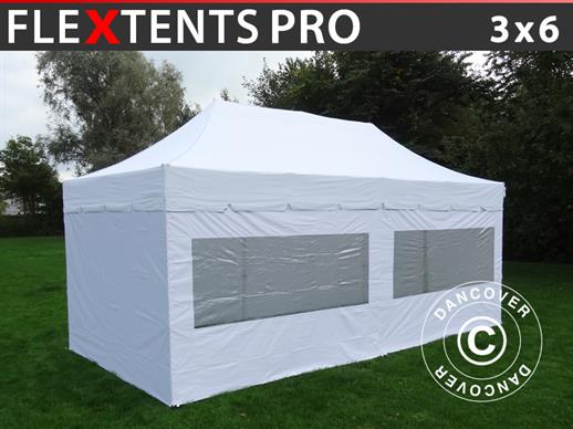 Faltzelt FleXtents PRO "Peaked" 3x6m Weiß, mit 6 Seitenwänden