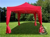 Tente pliante FleXtents PRO 3x3m Rouge, incl. 4 rideaux decoratifs