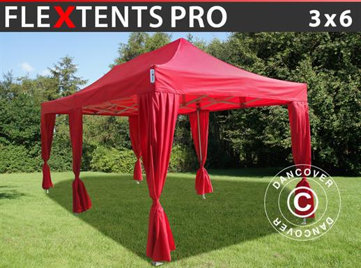 Tente pliante FleXtents PRO 3x6m Rouge, incl. 6 rideaux decoratifs