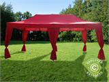 Tente pliante FleXtents PRO 3x6m Rouge, incl. 6 rideaux decoratifs