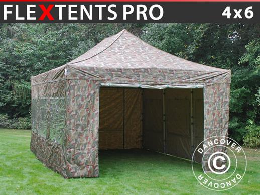 Vouwtent/Easy up tent FleXtents PRO 4x6m Camouflage/Militair, inkl. 8 Zijwanden