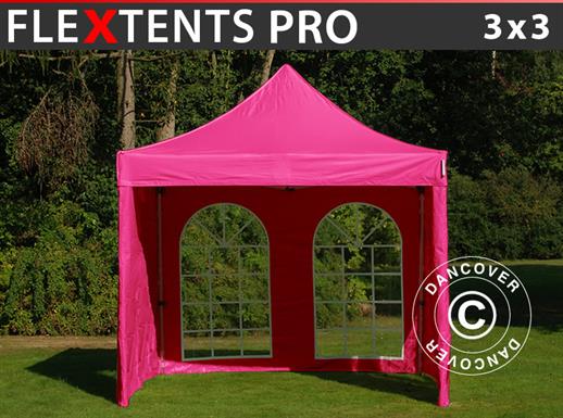 Pop up gazebo FleXtents PRO 3x3 m Pink, incl. 4 sidewalls