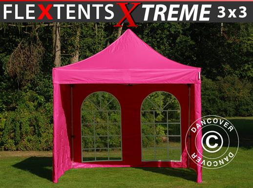 Tente pliante FleXtents Xtreme 50 Vintage Style 3x3m Rose, avec 4 cotés