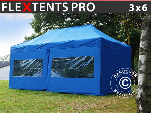 Vouwtent/Easy up tent FleXtents PRO 3x6m Blauw, inkl. 6 zijwanden