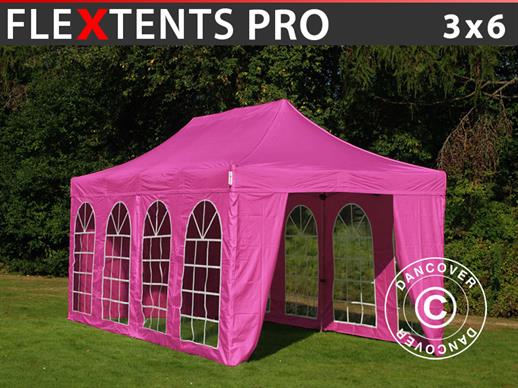 Tente Pliante FleXtents PRO Vintage Style 3x6m Rose, avec 6 cotés