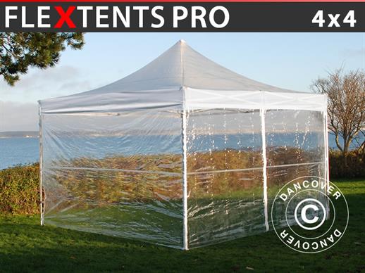 Tente pliante FleXtents PRO 4x4m Transparent, avec 4 cotés