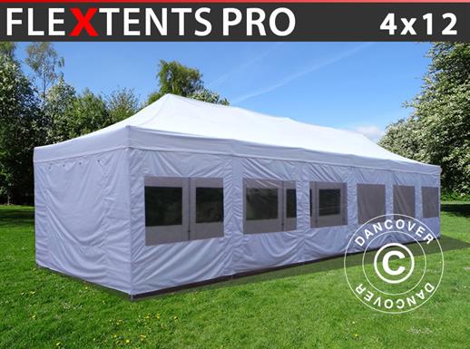 Vouwtent/Easy up tent FleXtents PRO 4x12m Wit, inkl. Zijwanden