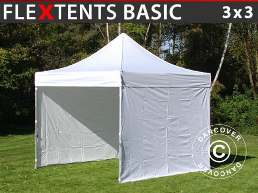 Tente pliante FleXtents Basic, 3x3m Blanc, avec 4 cotés