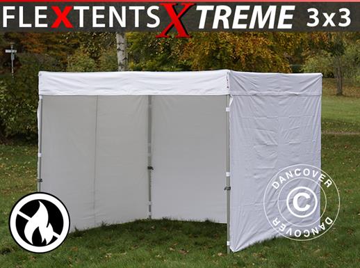 Pikateltta FleXtents® Xtreme Exhibition 50 sivuseinillä, 3x3m, Valkoinen, Palonestokäsitelty