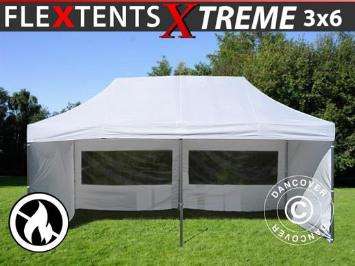 Faltzelt FleXtents Xtreme 50 3x6m Weiß, Flammenhemmend, mit 6 Seitenwänden