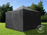 Vouwtent/Easy up tent FleXtents PRO 4x4m Zwart, Vlamvertragende, inkl. 4 zijwanden