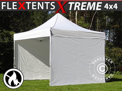 Vouwtent/Easy up tent FleXtents Xtreme 50 4x4m Wit, Vlamvertragende, inkl. 4 Zijwanden