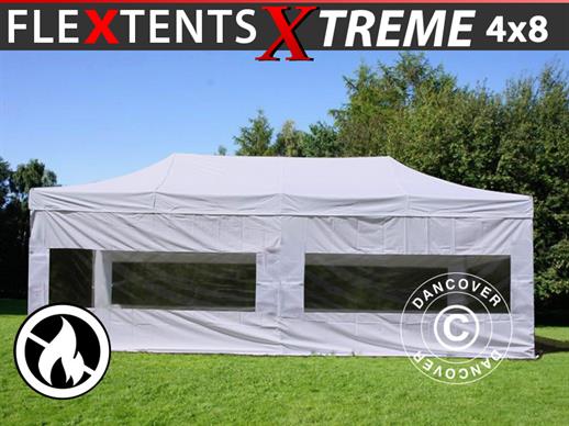 Vouwtent/Easy up tent FleXtents Xtreme 50 4x8m Wit, Vlamvertragende, inkl. 6 Zijwanden