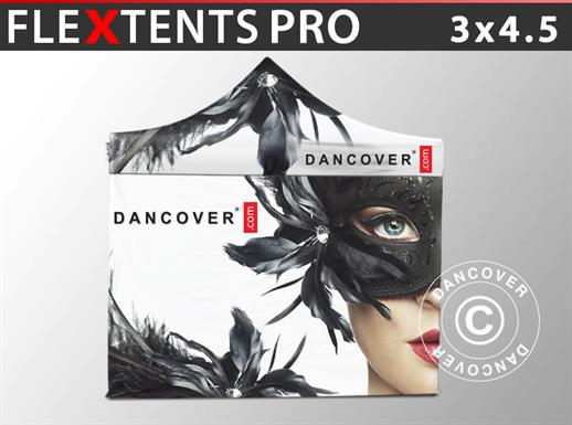Faltzelt FleXtents PRO mit vollflächigem Digitaldruck, 3x4,5m, mit 4 Seitenwänden