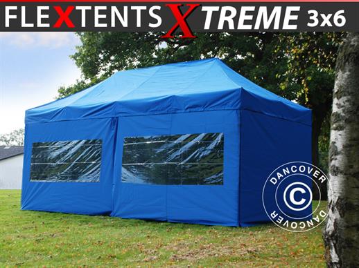 Vouwtent/Easy up tent FleXtents Xtreme 60 3x6m Blauw, inkl 6 Zijwanden