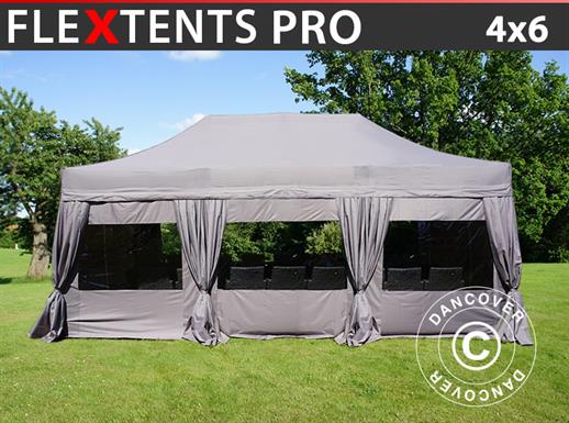 Tente Pliante FleXtents PRO 4x6m Latte, avec 8 cotés & rideaux décoratifs