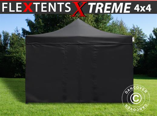 Vouwtent/Easy up tent FleXtent Xtreme 60 4x4m Zwart, inkl. 4 Zijwanden