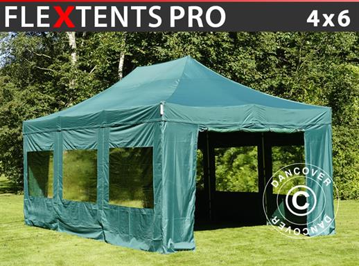 Tente pliante FleXtents PRO 4x6m Vert, avec 8 cotés