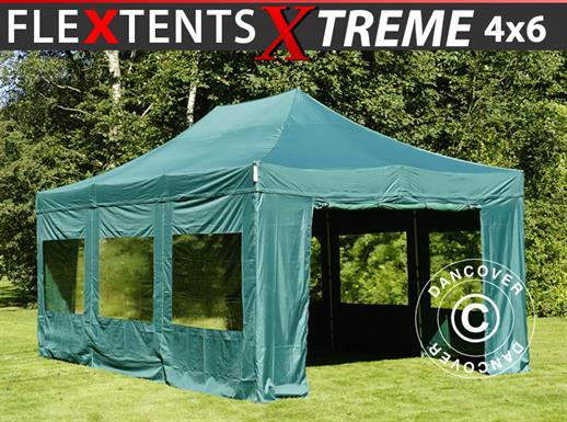 Faltzelt FleXtents Xtreme 50 4x6m Grün, mit 8 Seitenwänden