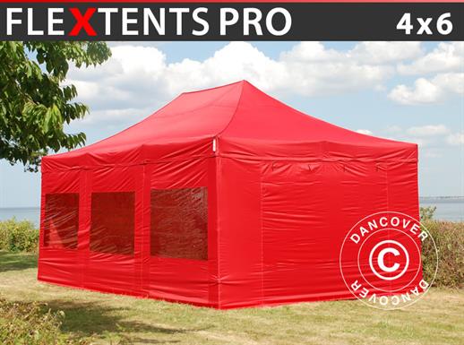 Vouwtent/Easy up tent FleXtents PRO 4x6m Rood, inkl. 8 Zijwanden