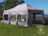 Vouwtent/Easy up tent FleXtents PRO "Peaked" 4x6m Latte, inkl. 8 zijwanden & decoratieve gordijnen