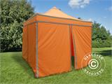 Foldetelt FleXtents PRO Arbejdstelt 3x3m Orange m/refleksbånd, inkl. 4 sider