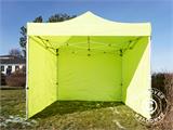 Tente pliante FleXtents PRO 3x3m Néon jaune/vert, avec 4 cotés