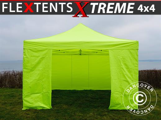 Faltzelt FleXtents Xtreme 50 4x4m Neongelb/grün, mit 4 Seitenwänden